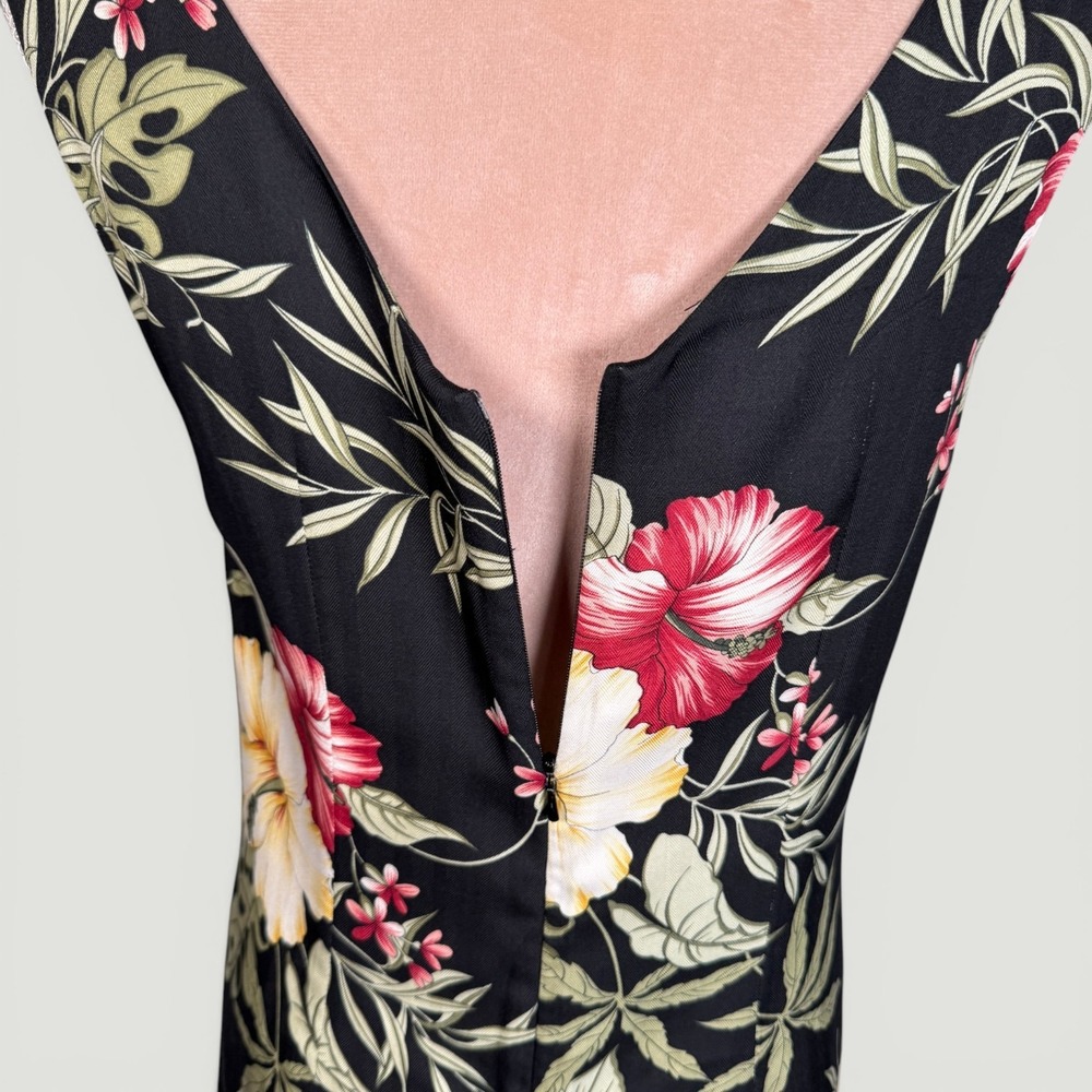 Tommy Bahama Silk Shift Dress Womens 6 Black Tropical Hibiscus Floral Hawaiian - Picture 9 of 15